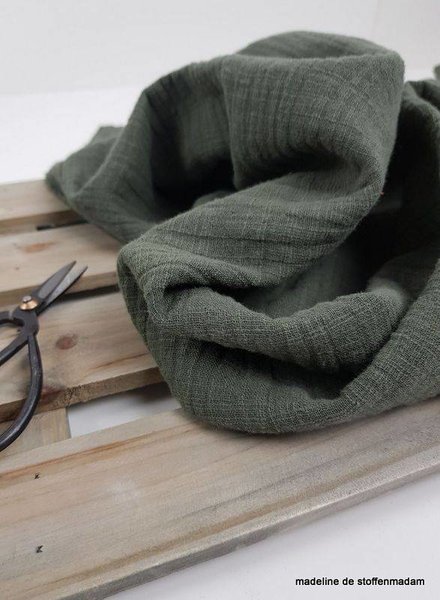 linen cotton mix double gauze/plain tetra - khaki