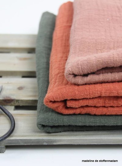 linnen katoen mix double gauze / tetra - khaki