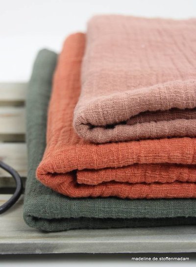 linnen katoen mix double gauze / tetra - khaki