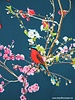 petrol blue spring flowers and birds - viscose jersey