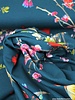 petrol blue spring flowers and birds - viscose jersey