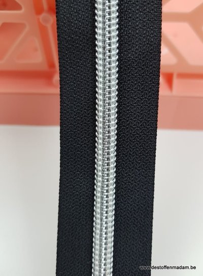 M. Coil zipper black with silver coil - #5 (excl. zip pullers)