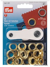 Eyelets and washers, 11.0mm, gold-coloured