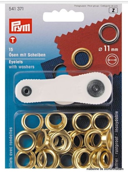 Eyelets and washers, 11.0mm, gold-coloured