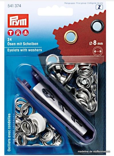 Prym Eyelets and washers, 8.0mm, silver-coloured