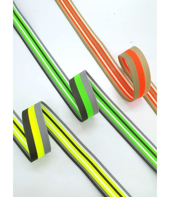 fluo groen gestreept 40 mm  - dubbelzijdige tassenband