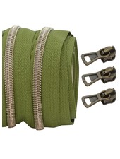 spiral zipper khaki with antique brass spiral #5 (excl. zipper pullers)