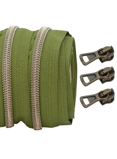 spiral zipper khaki with antique brass spiral #5 (excl. zipper pullers)