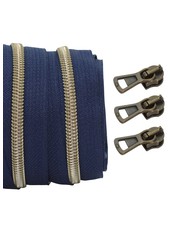 spiral zipper dark blue with antique brass spiral #5 (excl. zipper pullers)