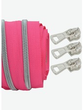 coil zipper clear fuchsia with silver coil #5 (excl. zipper pullers)
