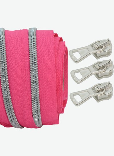 coil zipper clear fuchsia with silver coil #5 (excl. zipper pullers)
