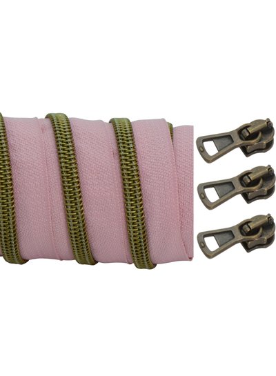 spiral zipper light pink with antique brass spiral #5 (excl. zipper pullers)