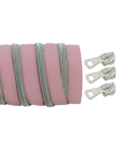 spiral zipper light pink - matte silver #5 (excl. zipper pullers)