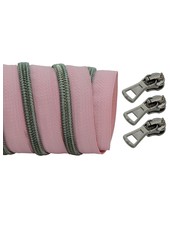 spiral zipper light pink with gun metal spiral #5 (excl. zip pullers)