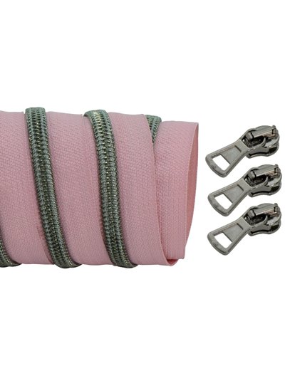 spiral zipper light pink with gun metal spiral #5 (excl. zip pullers)