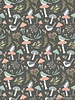 Poppie Cotton woodland songbirds dark grey  - katoen