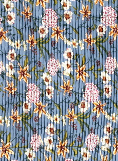 M. blue - beautiful plissé fabric with flowers