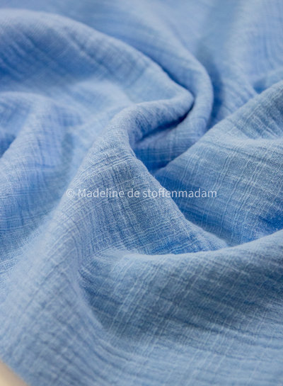 linen cotton mix double gauze / plain tetra - blue
