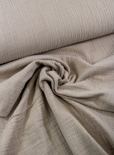 linnen katoen mix double gauze / effen tetra - zand