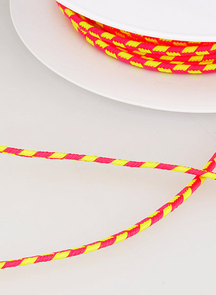 two tone  braided string - neon pink and yellow 200