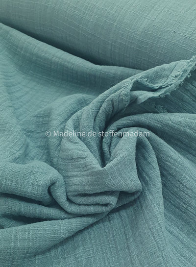 M. linen cotton mix double gauze / plain tetra - dusty blue