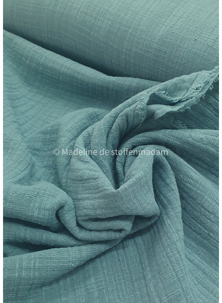 M. linen cotton mix double gauze / plain tetra - dusty blue