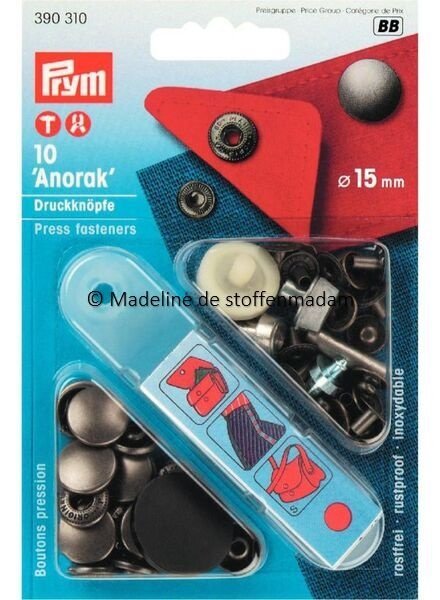 Prym anorak buttons 15mm  anthracite - Prym