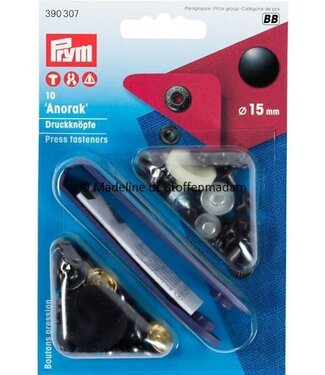 Prym anorak buttons 15mm black lacquered - Prym