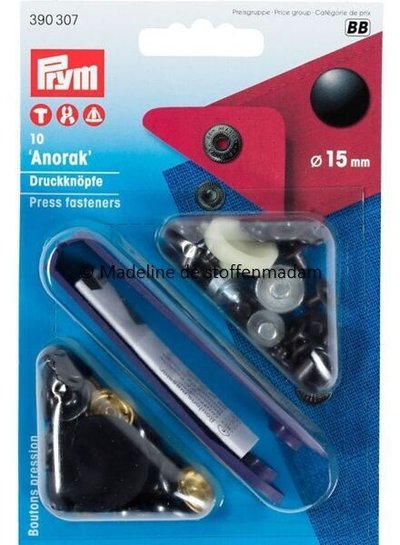 Prym anorak buttons 15mm black lacquered - Prym