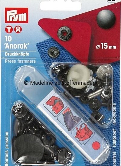 Prym anorak knopen 15mm donker antraciet  - Prym