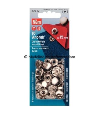 Prym refill pack anorak buttons 15 mm nickel - 10 stuks - Prym