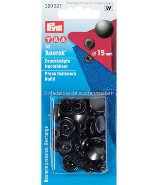 Prym refill pack anorak buttons 15mm anthracite - 10 pieces - Prym