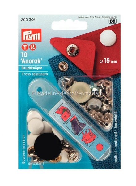 Prym anorak buttons 15 mm white - Prym