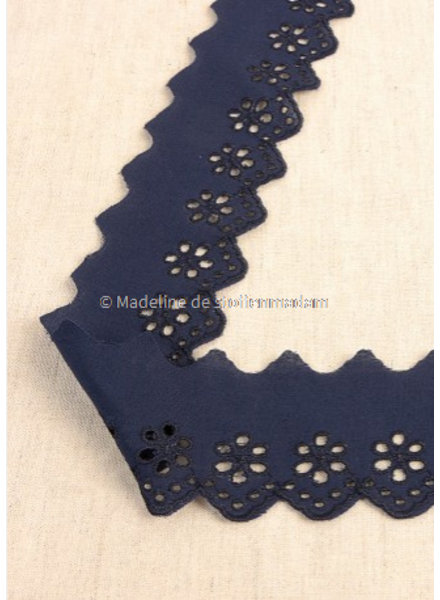 navy - flower pattern embroidery 50 mm  - 1 row