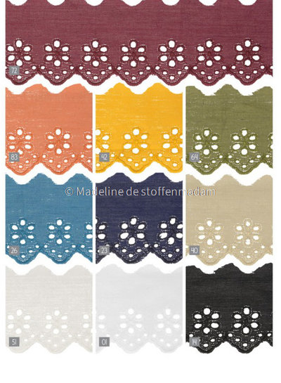 turquoise - broderie lint 50 mm - enkele rij bloemetjes