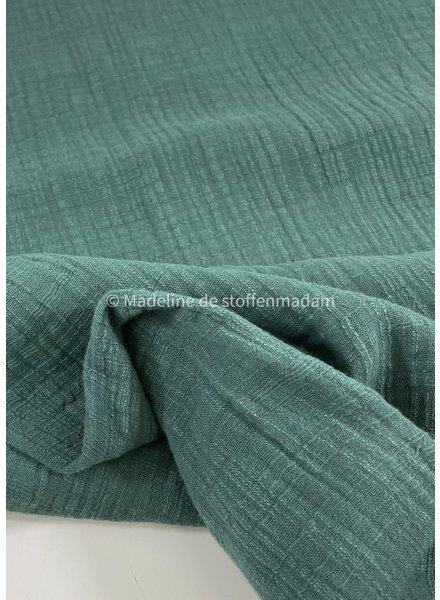 M. linen cotton mix double gauze / plain tetra - dark balsam green