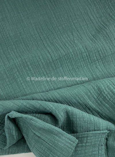 M. linen cotton mix double gauze / plain tetra - dark balsam green