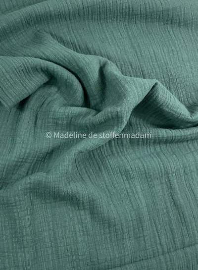 M. linen cotton mix double gauze / plain tetra - dark balsam green