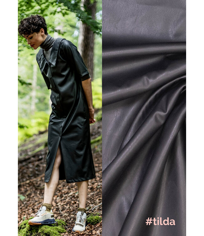 Fibremood zwart - imitatieleer stretch zachte achterkant - Tilda Flora
