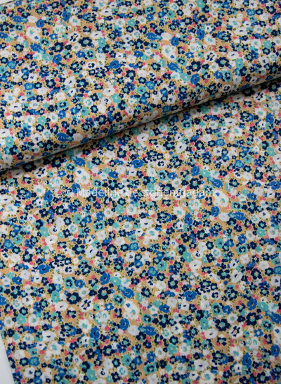 kokka flowny blue/beige - cotton