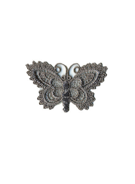 grey - butterfly lace - iron on application - 5 * 3
