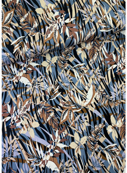 M denimblauw jungle bloemen - viscose tricot