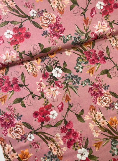 M. pink flowers - popeline cotton with a bit of stretch