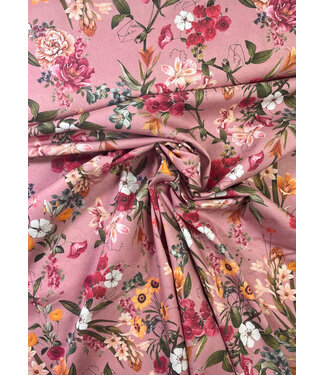 roze bloemen - popeline katoen met een beetje stretch