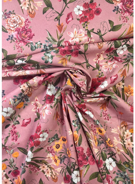 M. pink flowers - popeline cotton with a bit of stretch