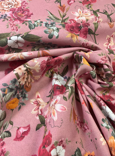 M. pink flowers - popeline cotton with a bit of stretch