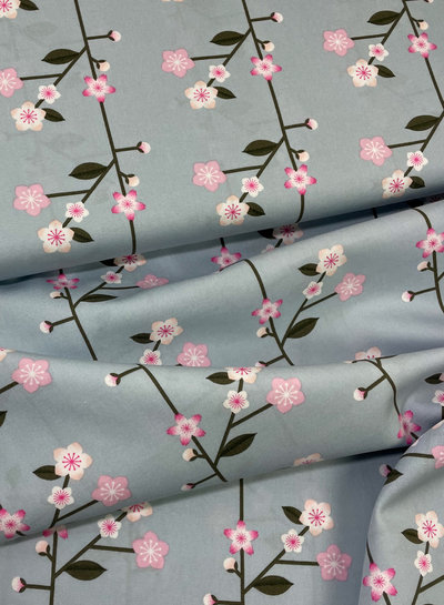 Sakura branches blue - popeline cotton