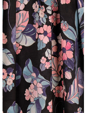 Atelier Jupe Black viscose with pink flowers and green leaves - viscose