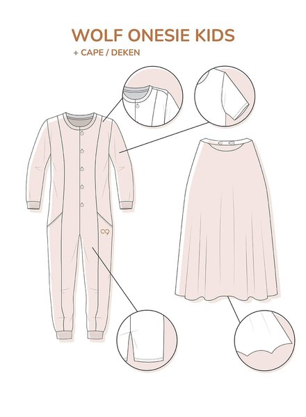 Zonen09 Wolf onesie pajamas and cape kids - PDF pattern - ebook