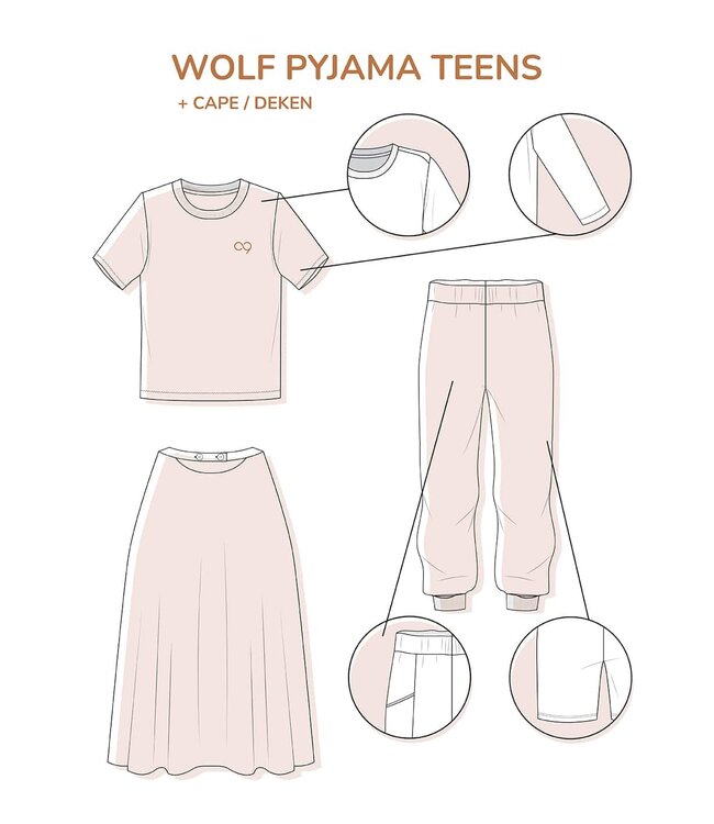 Zonen09 Wolf onesie en cape teens - PDF patroon